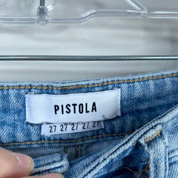PISTOLA Lennon High Waist Ankle Raw Hem Distressed Light Wash Jeans Size 27 - Picture 4 of 9